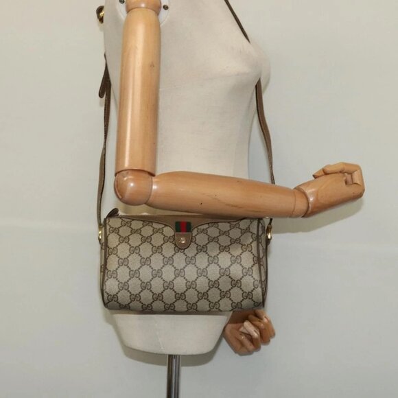 GUCCI GG Supreme Web Sherry Line Bag PVC Beige Gold - Picture 1 of 16